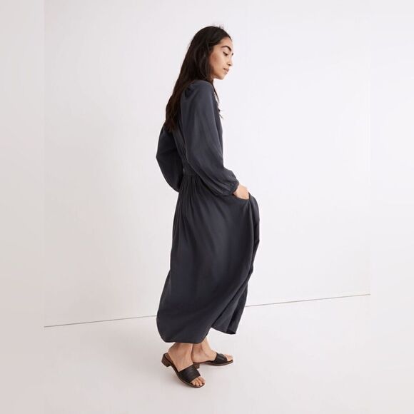 Madewell Petite Twill Sophia Midi Blue Dress Blouse Long Sleeve Size L - Picture 6 of 12